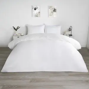 Filled Pinsonic Grid Panel Duvet Cover Bedding Set, White - King