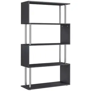 HOMCOM Wooden Storage Display Unit Bookshelf Bookcase Dividers S Shaped Black