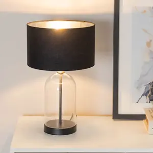 ValueLights Jessy Glass with Black Trim Table Lamp with Black with Chrome Inner Lamp Shade