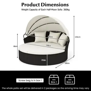 Costway Patio Round Wicker Daybed Clamshell Separated Seating Sectional Sofa