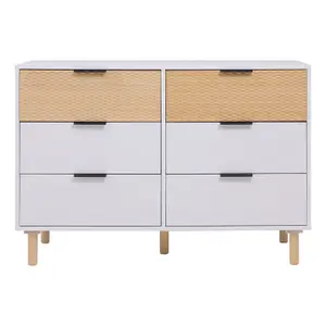 White and Brown Wooden 6 Drawer Chest W 110 cm x D 40 cm x H 75.5 cm