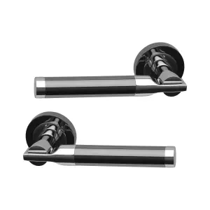 Intelligent Hardware - Internal Door Handle - Pair - Lever on Round Rose - Turquoise - Polished Chrome/Black Nickel