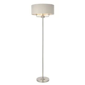 Luminosa Highclere Base & Shade Floor Lamp Brushed Chrome Plate, Natural Linen