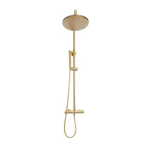 Apres Brushed Brass Twin Head Rigid Riser Shower Kit Thermostatic