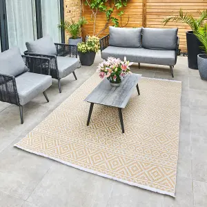 Yellow Outdoor Rug, Geometric Stain-Resistant Rug For Patio Decks, 3mm Modern Outdoor Luxurious Area Rug-190cm X 290cm