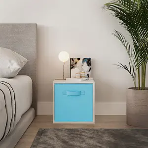 URBNLIVING 30cm Height White Wooden Shelves Cubes Storage Units With Sky Blue Drawer Insert