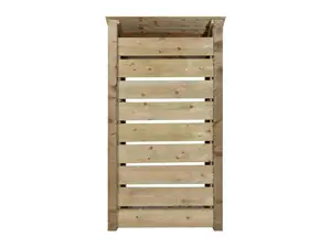 Slatted wooden log store with kindling shelf W-99cm, H-180cm, D-88cm - natural (light green) finish