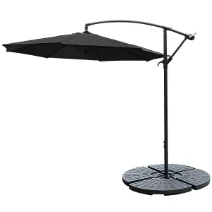 3M Large Rotatable Garden Sun Shade Cantilever Parasol Patio Hanging Banana Umbrella Crank Tilt with Fillable Base, Black