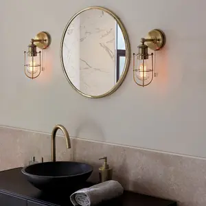 Luminosa Treviso Bathroom Metal Wall Lamp, Antique Brass Plate, IP44