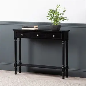 3 Drawer Console Table For Hallway & Living Room Furniture, Slim Entry Hall Table Cabinet Three Posts Size: 81 H X 100 W X 24 D Cm, Colour: Black