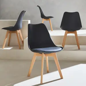 sweeek. Set of 4 scandi-style dining chairs with wooden legs Nils Black 47x55x81 cm