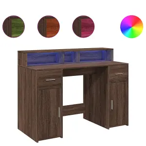 Berkfield Desk with LED Lights Brown Oak 120x55x91 cm Engineered Wood