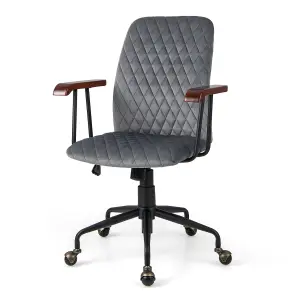 Costway Velvet Leisure Chair Adjustable Swivel Home Office Chair Rolling Computer Chair Grey