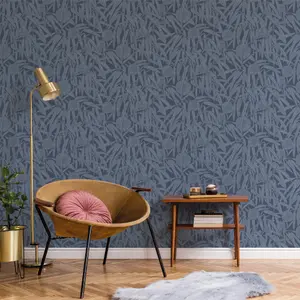 Galerie Luxe Blue Two Tone Leaf Smooth Wallpaper