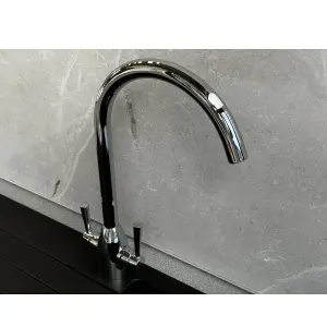 Liquida W05CH Swan Neck Twin Lever Swivel Spout Chrome Kitchen Mixer Tap