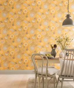 Arthouse Vintage Bloom Mustard Yellow Wallpaper