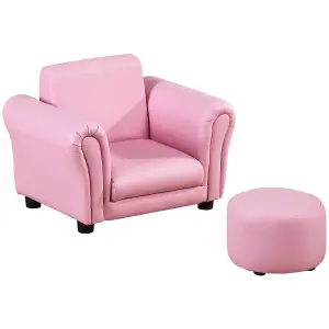 HOMCOM Kids Sofa Chair Set Armchair Seating Seat Bedroom Playroom Stool Pink