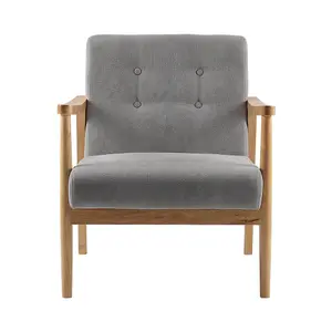 Grey Modern Wooden Frame Upholstered Recliner Chair Armchair