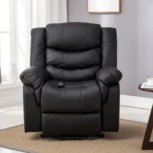 Seattle Electric Single Motor Rise Recliner Armchair Sofa Home Lounge Bonded Leather Chair (Black)