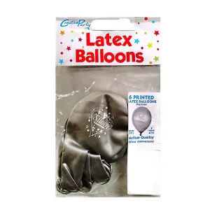 Creative Party Latex Pearlised Silver (25th) Wedding Anniversary Balloons (Pack of 6) Silver (One Size)