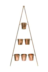 Outdoor Vertical Gold Metal Wall Plant Stand with Planters  H148Cm W69Cm Planter Size External Diam 14Cm