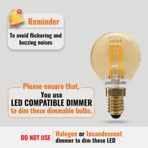 paul russells LED Filament Dimmable Golf Bulb, SES E14, 4.5W 423 Lumens, 40w Equivalent, 2200K Extra Warm White, Pack of 3