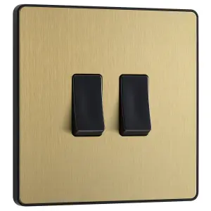 British General 20A 2 way 2 gang Double light Screwless Switch Satin Brass effect