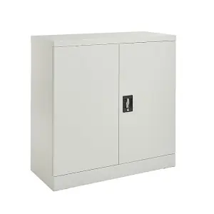 Metal Storage Cabinet 90cm Grey Steel Filing Cabinet 2 Door Lockable - Office Storage Cupboard Garage, Tools, Utility Room