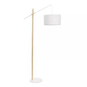 ValueLights Adrianna Wooden Hanging Floor Lamp with White Drum Lamp Shade and LED Bulb