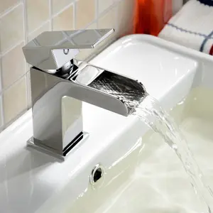 Nes Home Ozone Square Waterfall Bathroom Basin Sink Mono Mixer Chrome Tap with waste