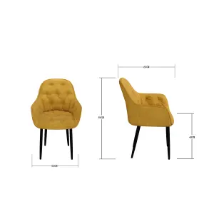 Set Of 4 Anika Modern Velvet Dining Chair Padded Seat Metal Legs Kitchen (Mustard)