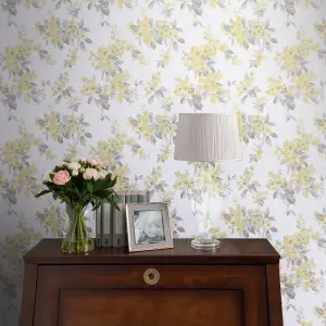 Laura Ashley Sunshine Apple blossom Smooth Wallpaper Sample