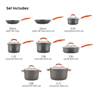 Rachel Ray Classic Brights Black Round Hard Anodised Aluminium Dishwasher Safe Cookware Set Pack of 14