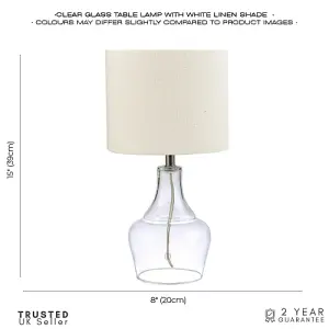 Modern Transparent Glass Lamp with Natural Linen Fabric Shade and Clear Cable