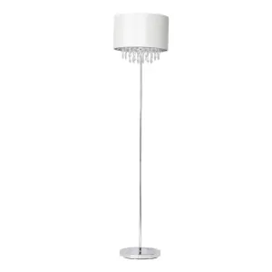 First Choice Lighting Pair of Cream Faux Silk Jewelled Floor Lamps