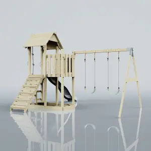 PolarPlay Balcony Tower Kids Wooden Climbing Frame with Swing and Slide - Swing Elof Mist