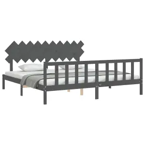 Berkfield Bed Frame with Headboard Grey 200x200 cm Solid Wood