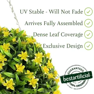 Best Artificial 28cm Yellow Lily Hanging Basket Flower Topiary Ball - Suitable for Outdoor Use - Weather & Fade Resistant