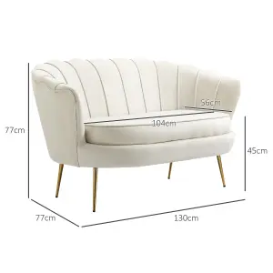 HOMCOM Modern 2 Seater Sofa with Petal Backrest and Steel Legs Cream White