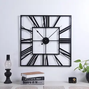 Metal Wall Clock Roman Numeral  Square Oversized Decorative 590mm