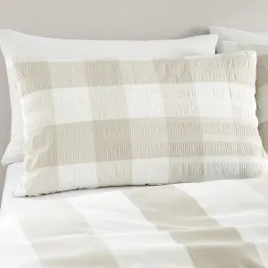 Seersucker Gingham Textured Natural Duvet Cover Set