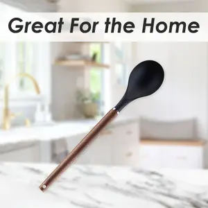 Solid Spoon Wood Handle Acacia Wooden Heat Resistant Solid Spoon Black