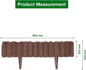 Brown Wood Effect Lawn Edging 2.3m Flexible Plastic Garden Border , Weather Resistant  Recyclable Palisade Easy Install Edging