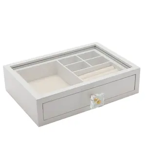 White Wooden Jewellery Box With Compartments and 1 Drawer