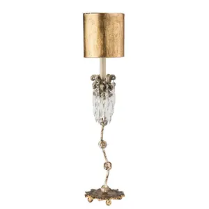 Table Lamp Cut Glass Crystals Gold Painted Shade Beige Patina & Gold LED E14 60W