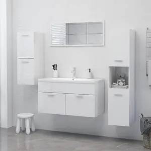 Berkfield Bathroom Cabinet High Gloss White 30x30x130 cm Engineered Wood