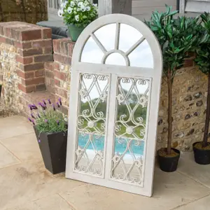 Large Decorative Antibes Garden Mirror - White French Distressed Wood, Metal & Glass Decor