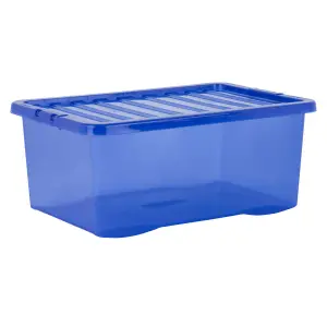 Wham Crystal 5x 45L Plastic Storage Boxes with Lids. Medium Size, Strong . Made in the UK Tint Spectrum Blue