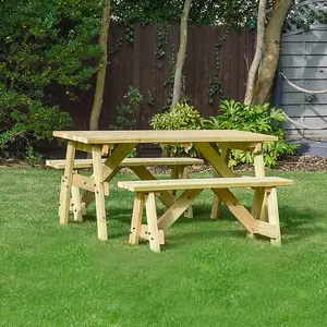 Oakham 4ft Picnic Table and Bench Set - L122 x W91 x H72 cm - Light Green