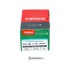 TIMCO Classic Multi-Purpose Countersunk A4 Stainless Steel Woodcrews - 4.0 x 30 (200pcs)